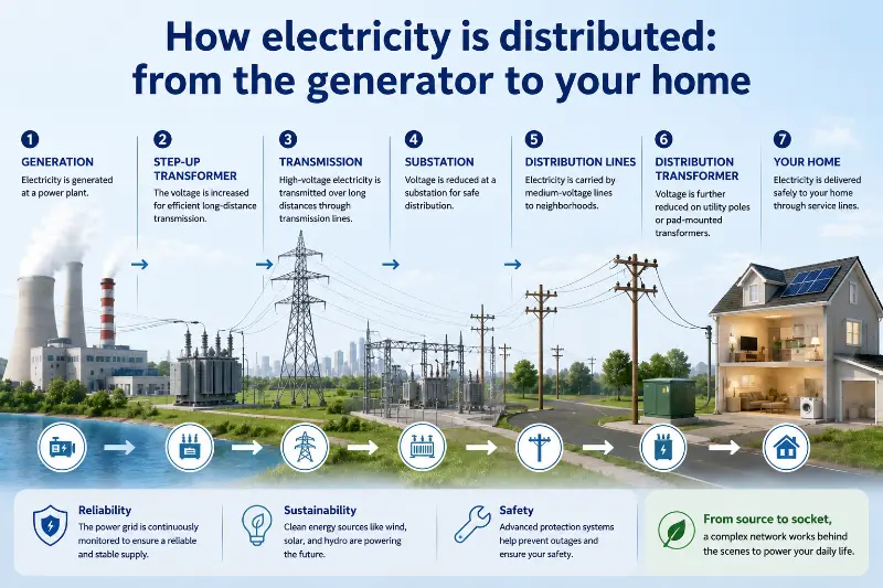 Kuidas elektrit jaotatakse: generaatorist koju?
